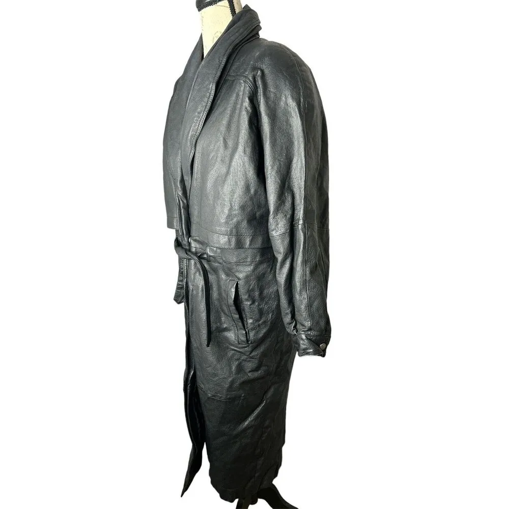 Vintage Leather Limited Thermolite Black Tie‎  Trench Coat Women's Size M - Image 4