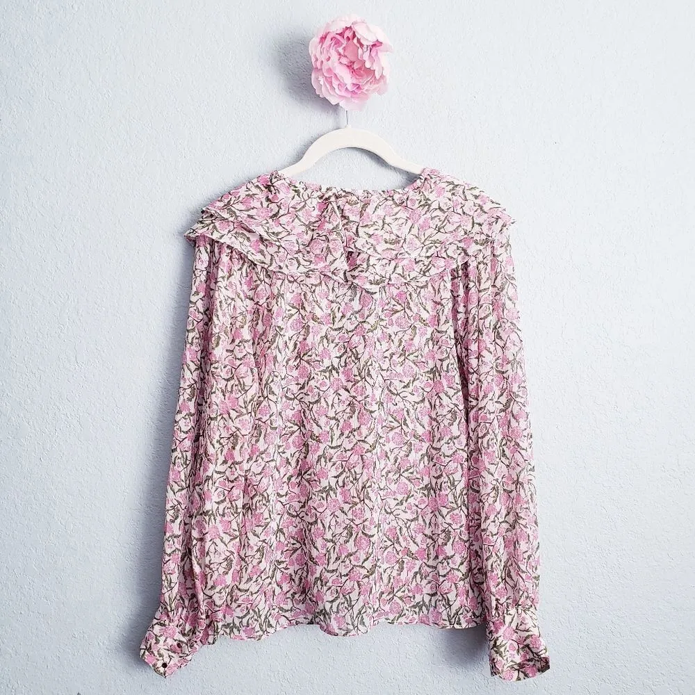 Zara Floral Pink Ruffle Long Sleeve Blouse - Image 6