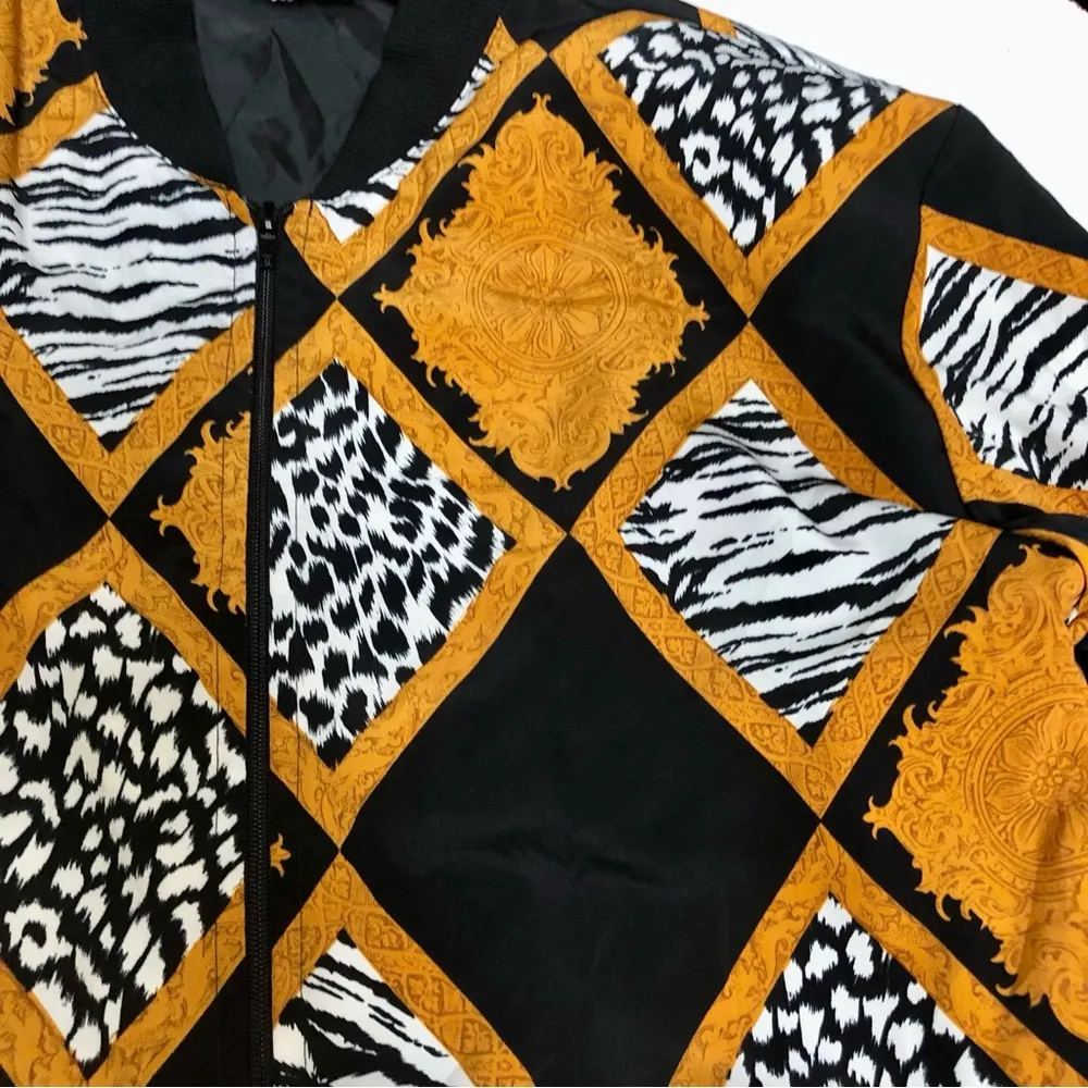 Vintage 80s 90s Teddi Retro Lightweight Bomber Jacket Animal Print Wild Sz Med - Image 4