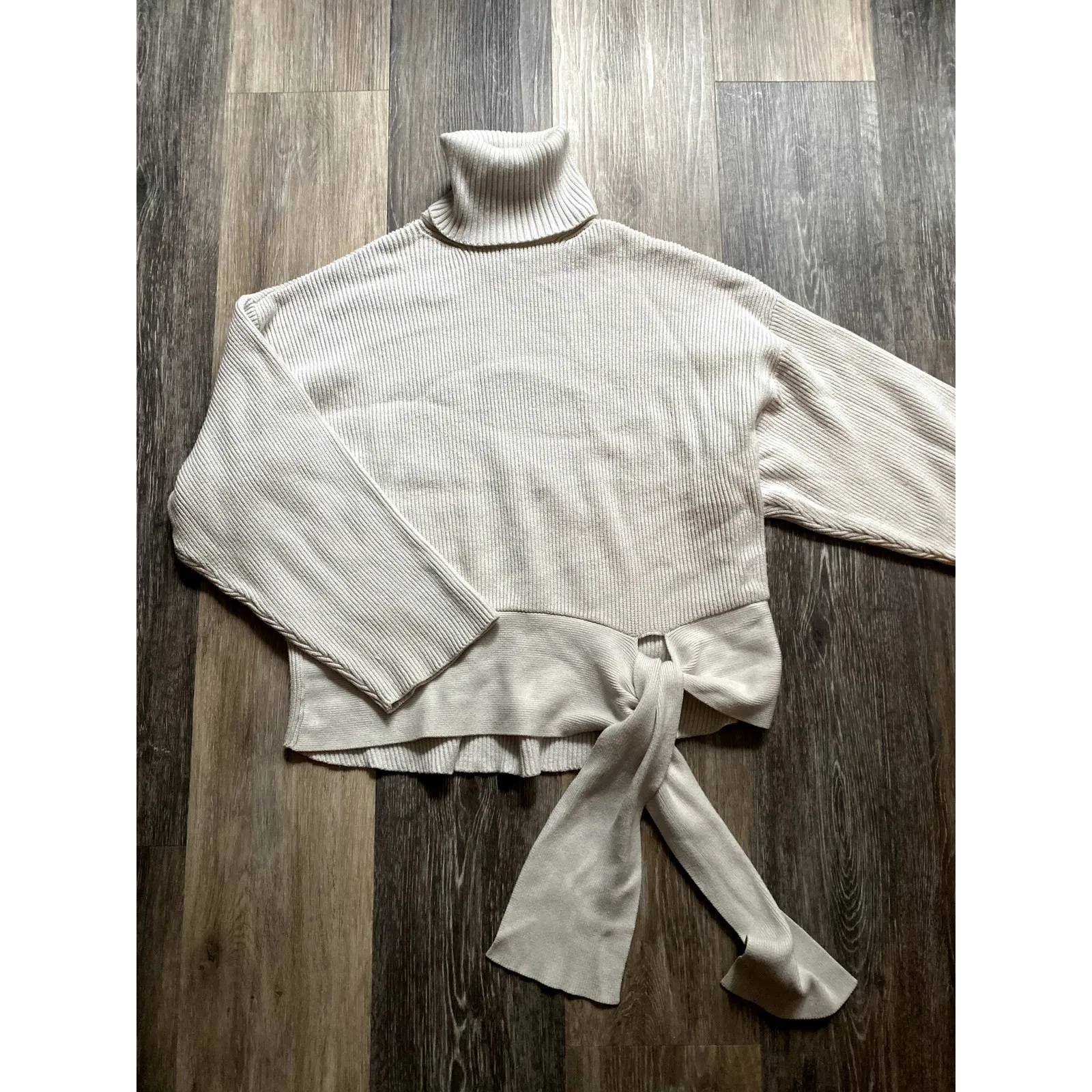 Zara‎ Chunky Knit Cream Turtleneck Crop Sweater Small 90s Retro Heritage Preppy - Image 7