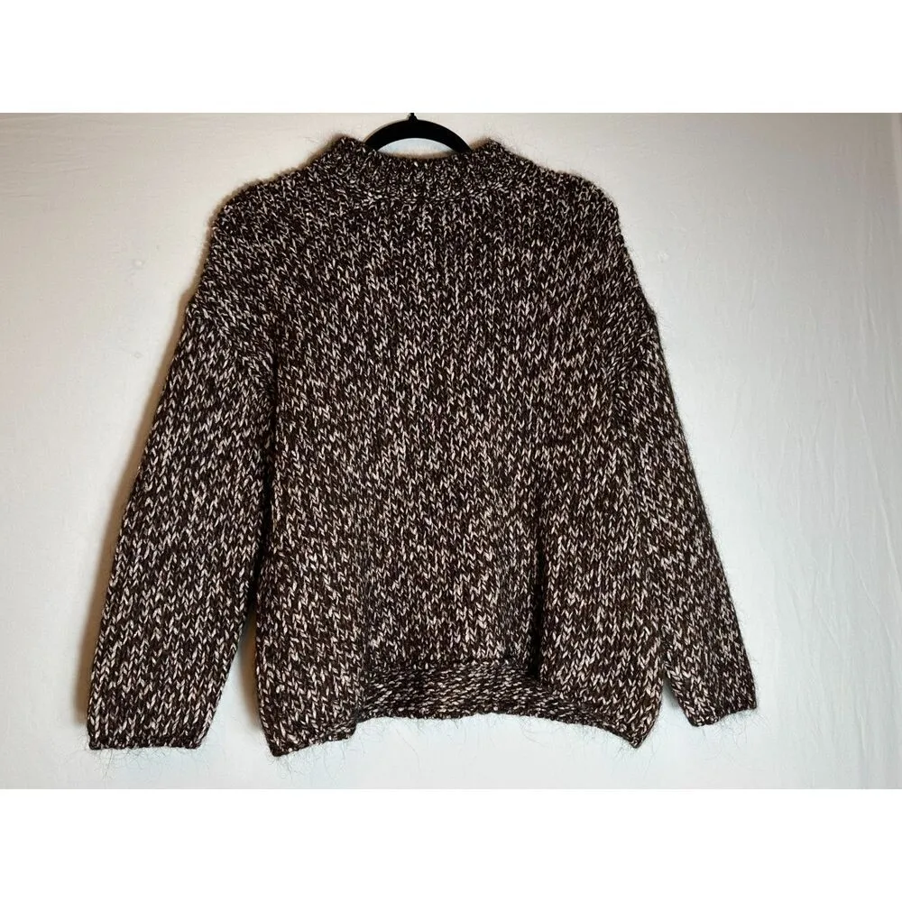 Massimo Dutti Chunky Chocolate Brown & Metallic Thread Sweater Sz Small - Image 4