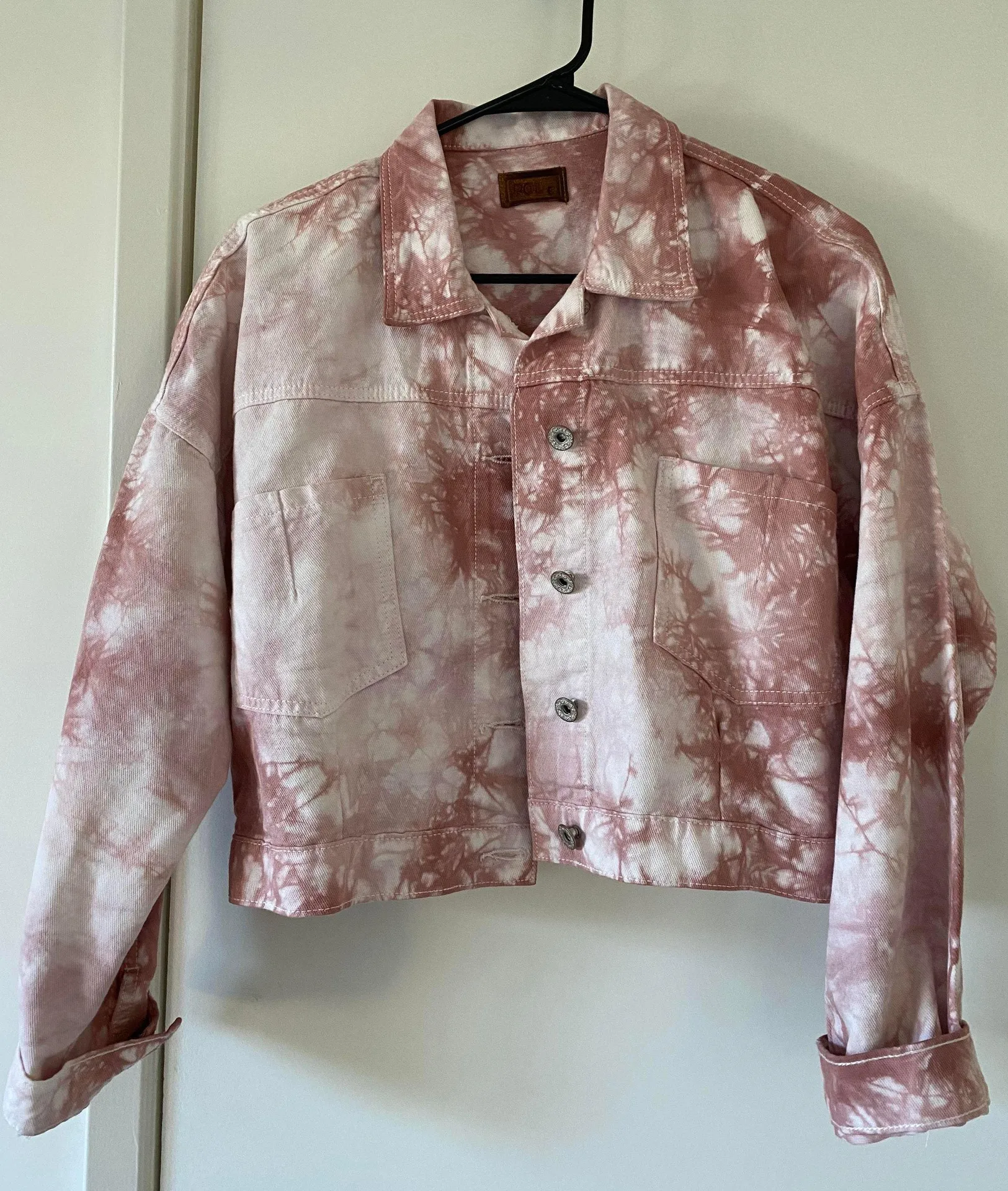 Rosewater Tie Dye Cropped Denim Jacket Pink - Image 2