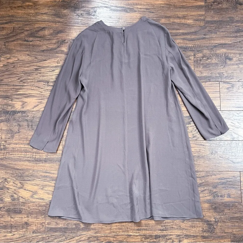 Eileen Fisher • Silk Georgette Crepe dress Round Neck Short shift Rye taupe mini - Image 8