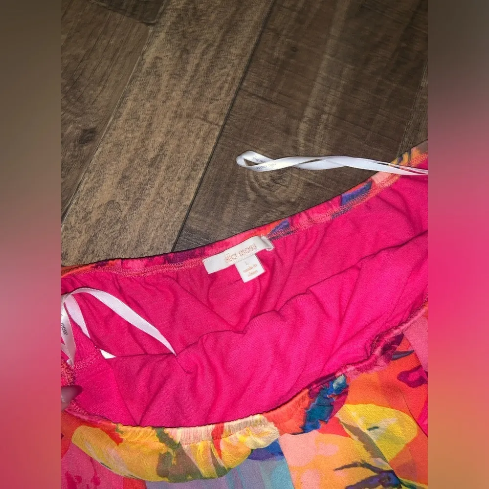 Ella Moss Hibiscus Floral Silk Strapless Dress in guava L $138 spring cocktail - Image 6