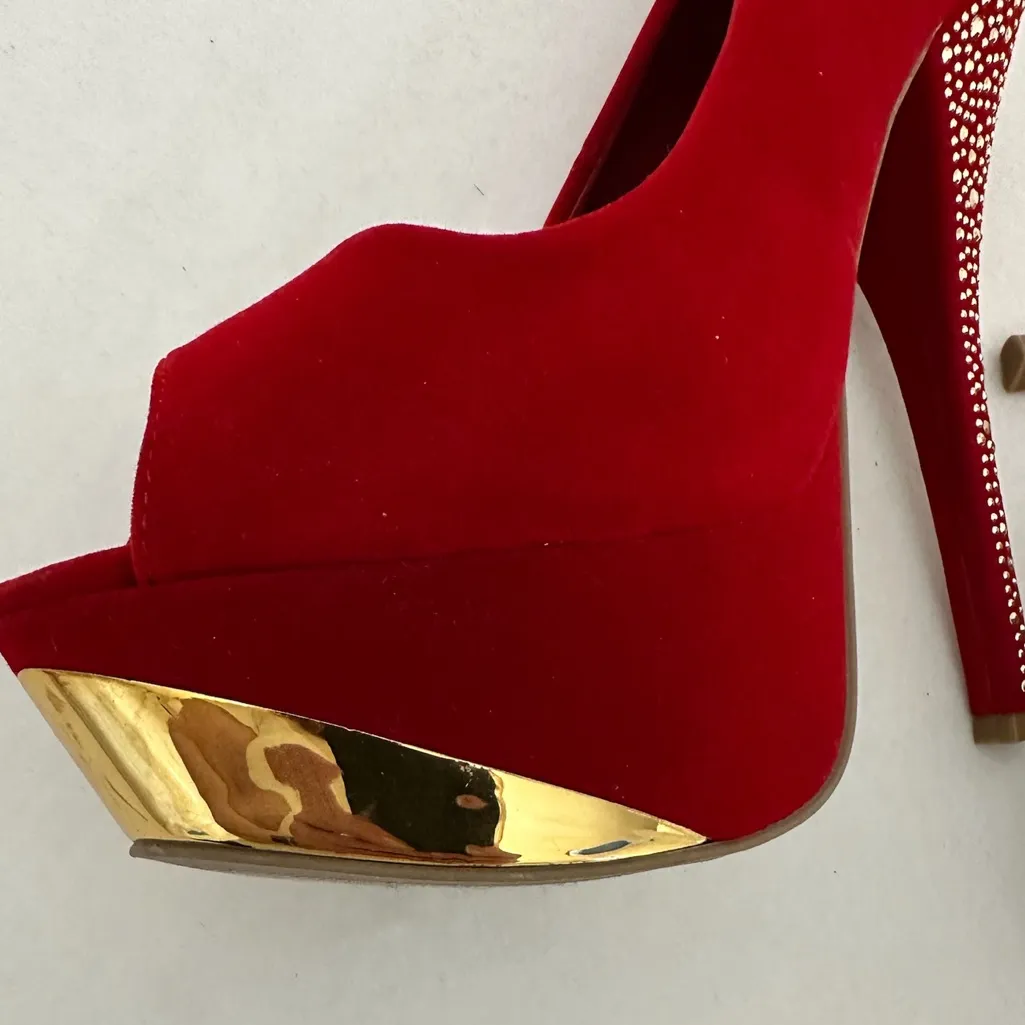 Shoedazzle Red Rhinestone Stiletto Platform Heels Size 9 Y2K Sparkle Glam Pumps - Image 15