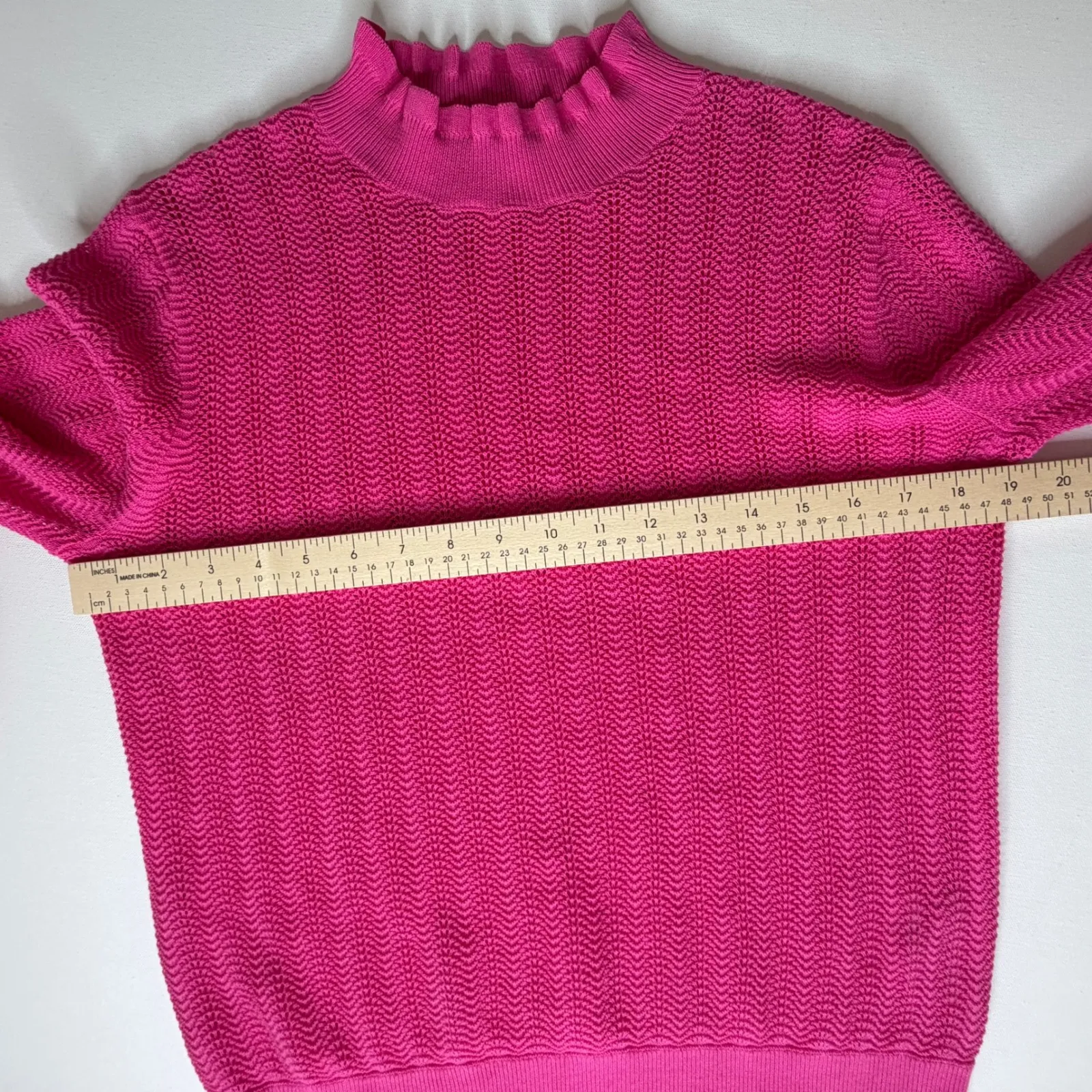 J Crew Pointelle Ruffle Mock Neck Sweater Pink Raspberry Small Preppy Coquette - Image 8