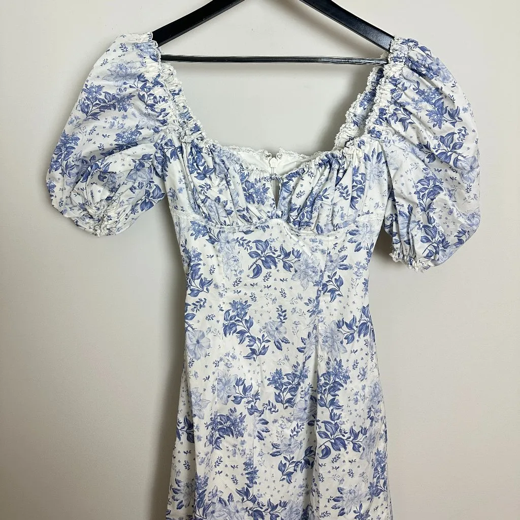 HOUSE OF CB Felizia Puff Sleeve Sundress in Blue Print Size X-Small Plus Cup - Image 6