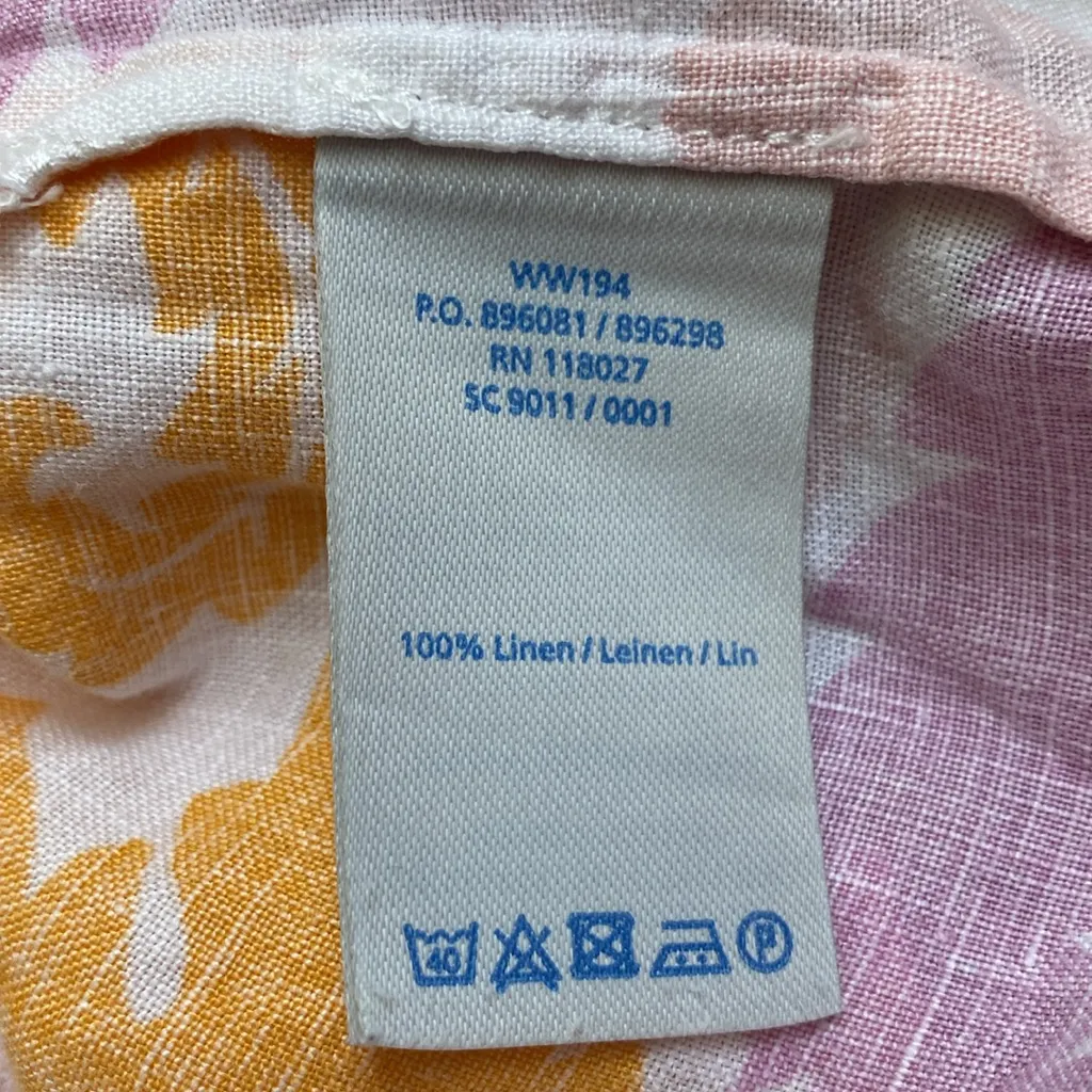 Boden 100% Linen Floral 3/4 Sleeve Shift Dress Side Zipper *Hole* Size 8P - Image 9