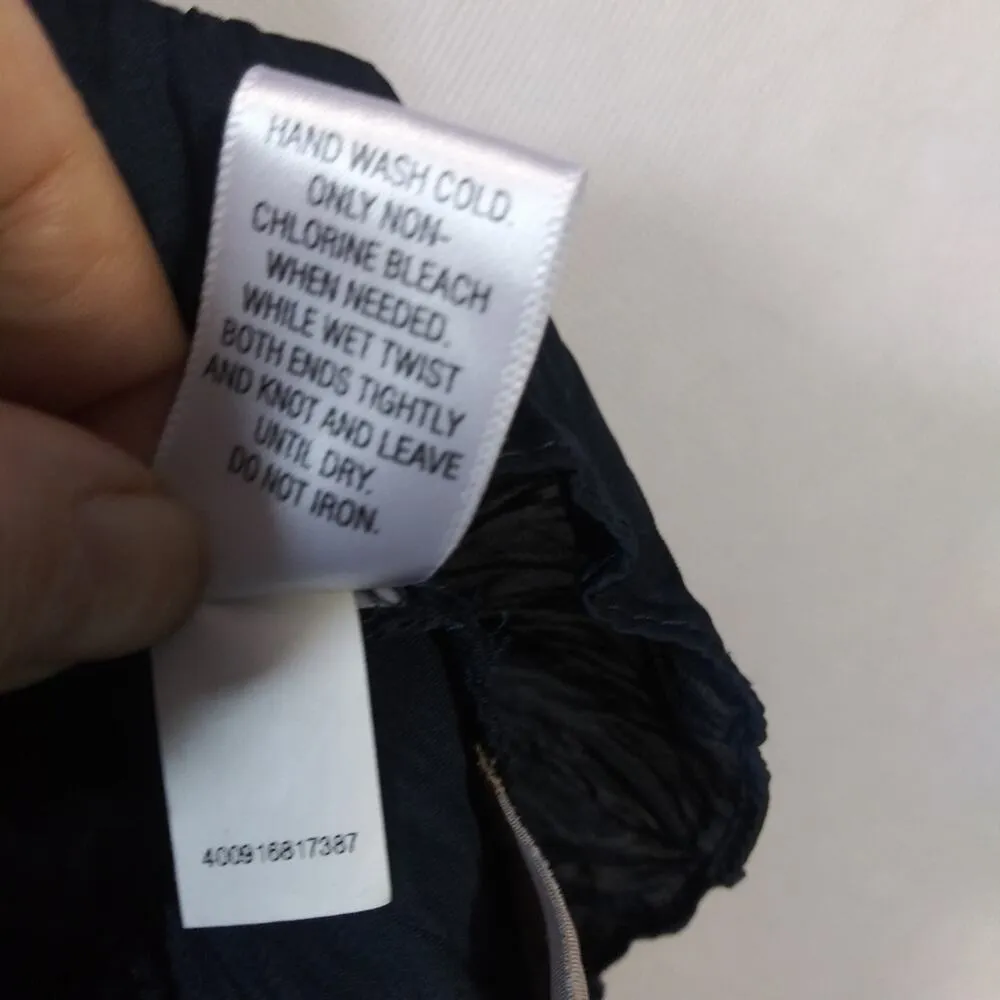 Dana Buchman Navy Blue Crinkle Short Sleeve Button Front Blouse Tie Neck Size 1X - Image 7