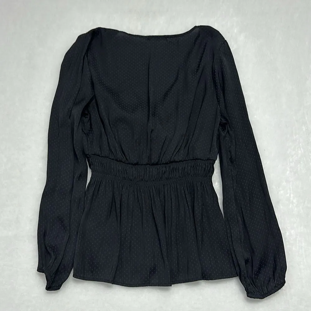 Pleione Twist Front Black Blouse SZ Medium Satin Long sleeve - Image 8