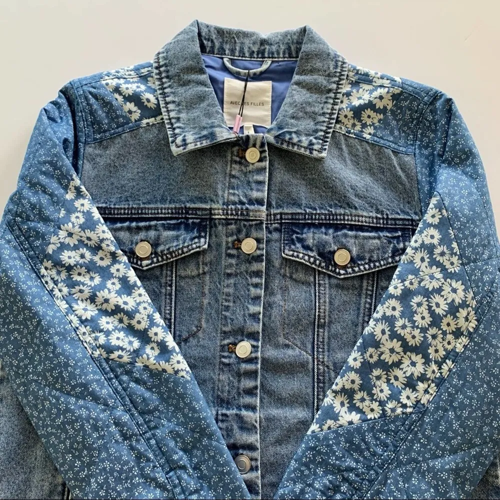 Anthropologie Avec Les Filles | Patchwork Light Wash Boho Denim Jacket Medium - Image 9
