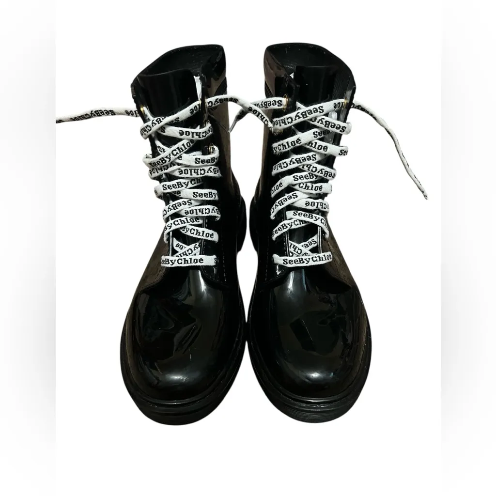 See By Chloe Glossy Black Combat Boots - Image 2