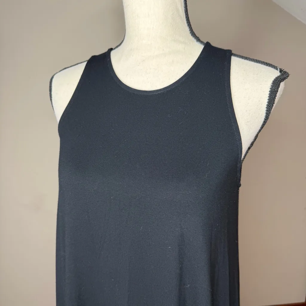 Eileen Fisher Stretch Jersey Knit Round Neck Tank Dress Black Extra Small XS - Image 4