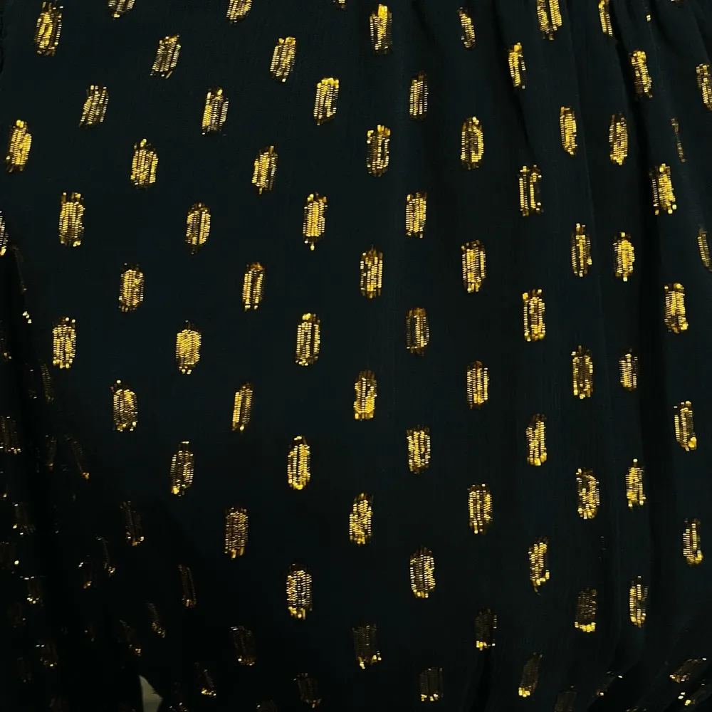 O.p.t Peplum Mock Neck Bell Sleeve Blouse Black Gold Size Medium - Image 3