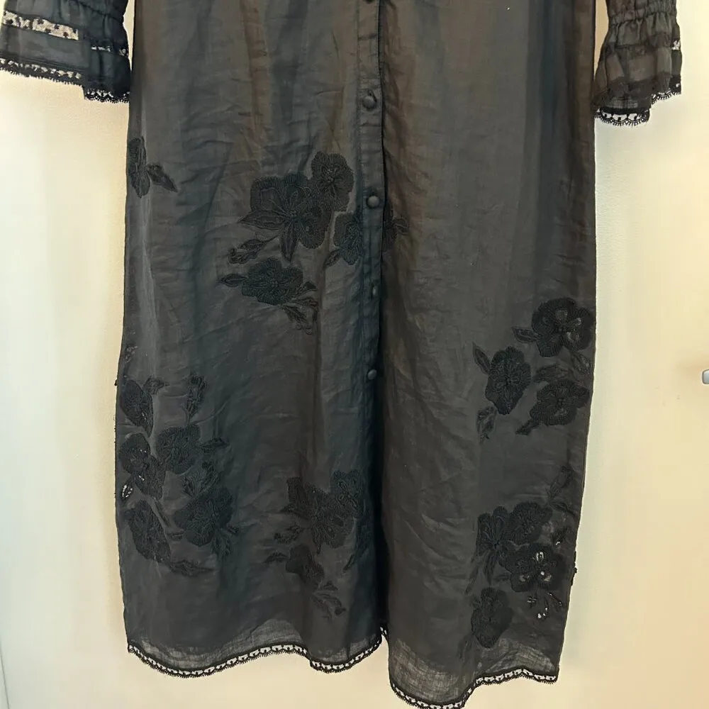 Veronica Beard Trina Embroidered Midi Dress in Black Size 4 - Image 7