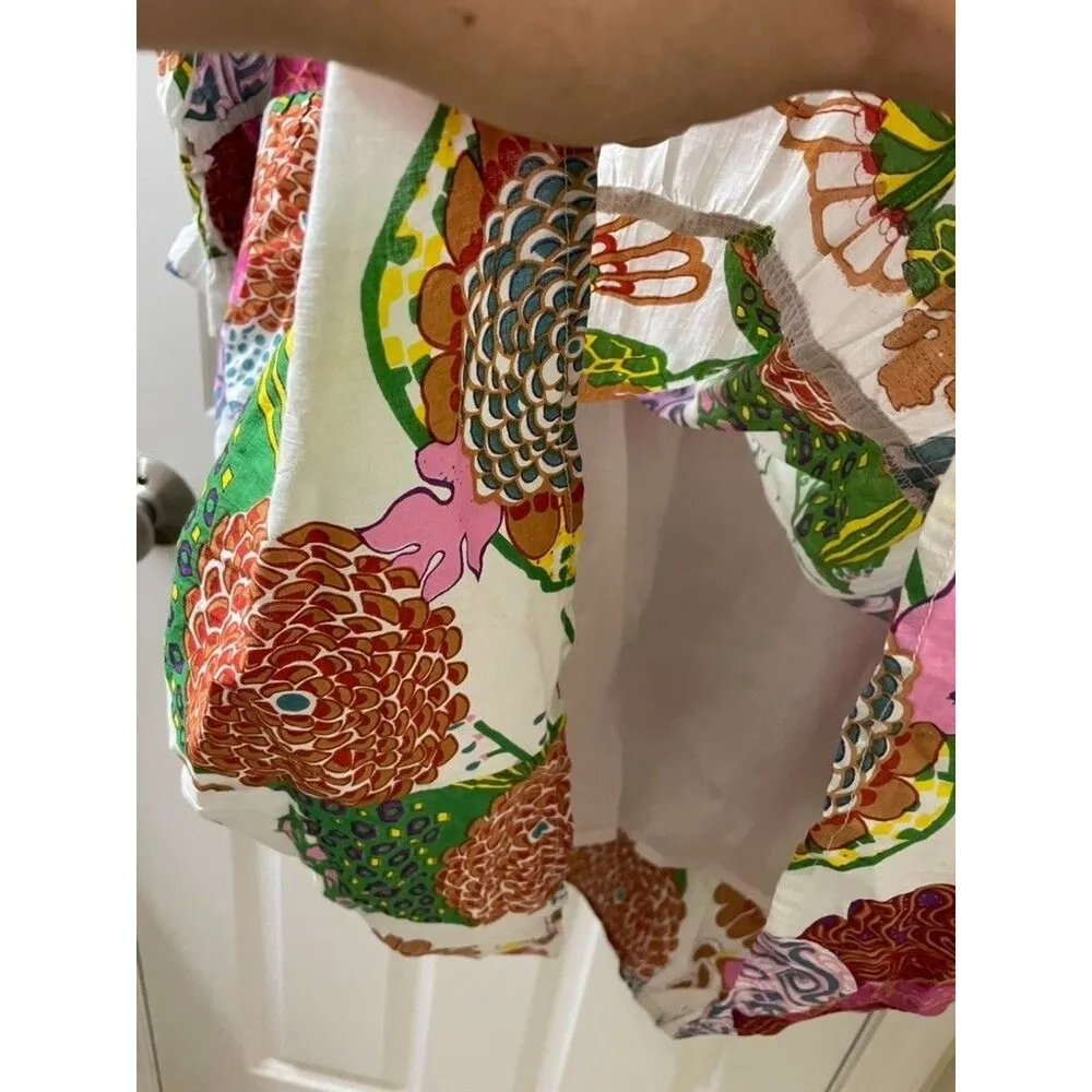 By Charlee Midi ALEXIS TIERED HYDRANGEA FLORAL Dress S 3/4 SLEEVE Blue - Image 5