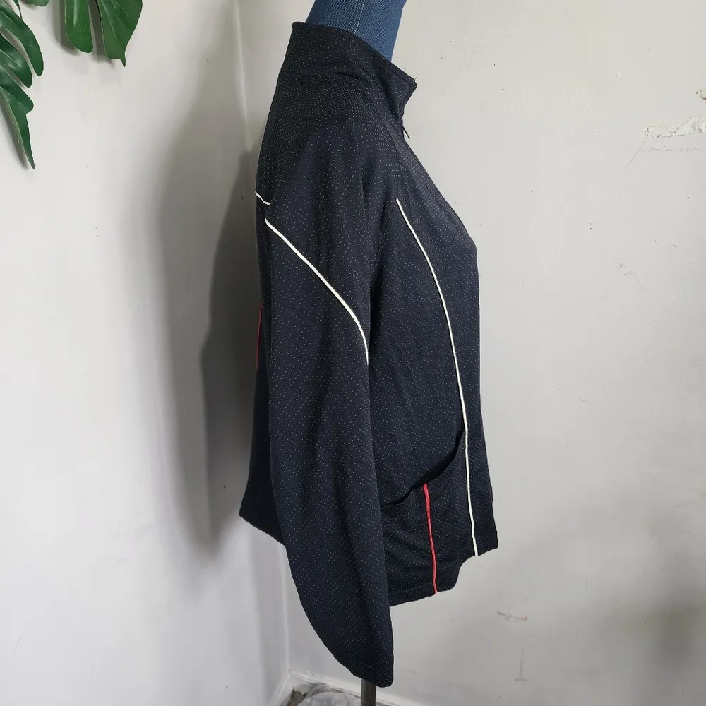 Tranquility By Soma Black Polka Dot Zipper Jacket with Flower - Image 4