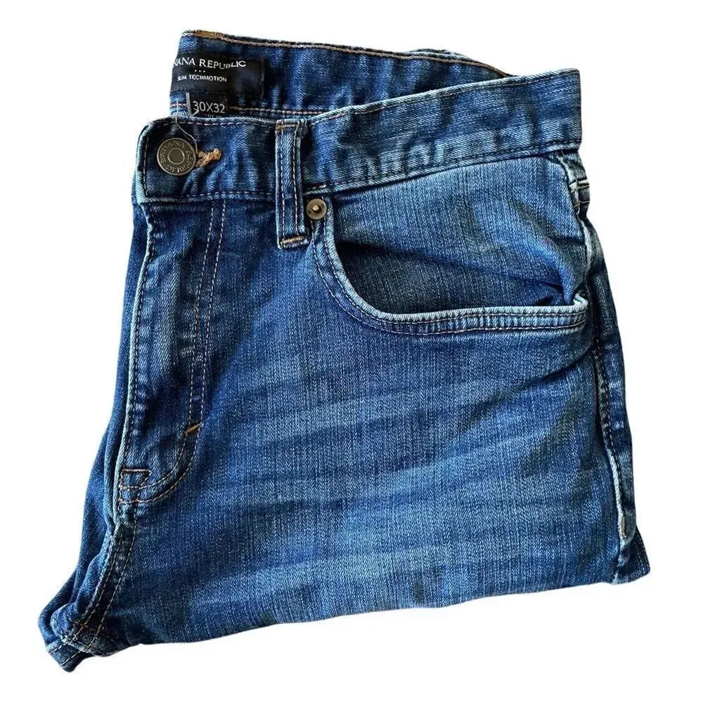 Banana Republic Slim Techmotion Men Raw Hem Blue Short Jeans SZ 30 - Image 4