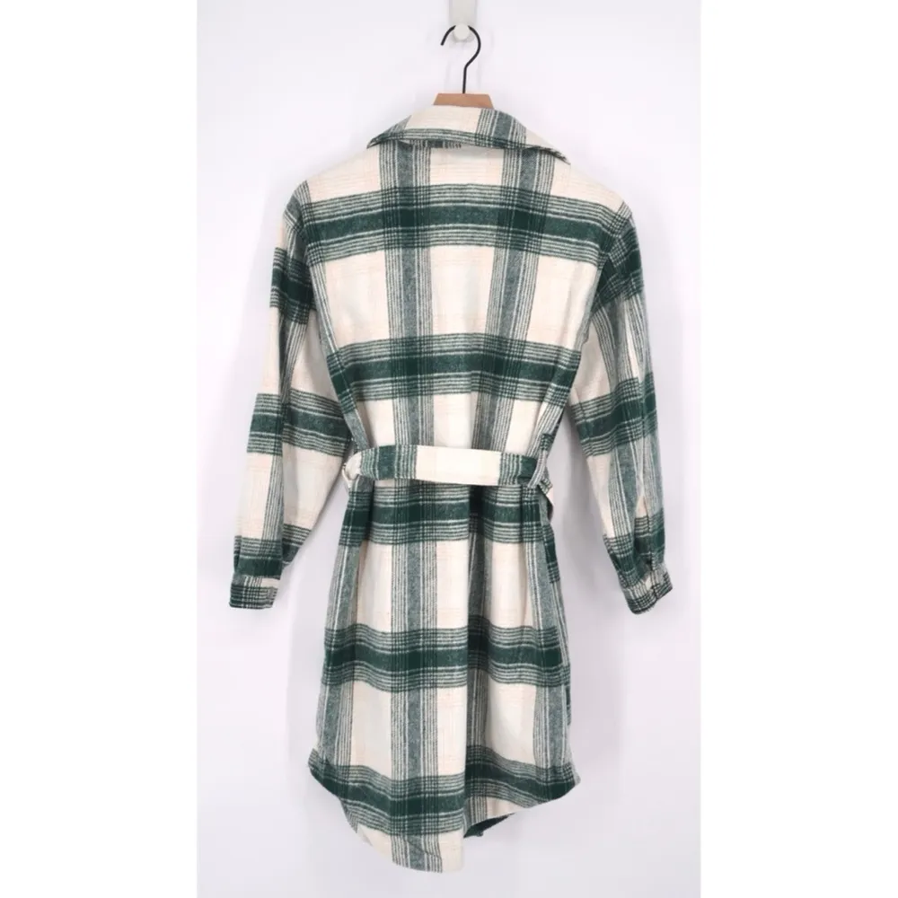 Blank NYC Plaid Long Belted Shirt Jacket Shacket Green White Women's XS - Image 6