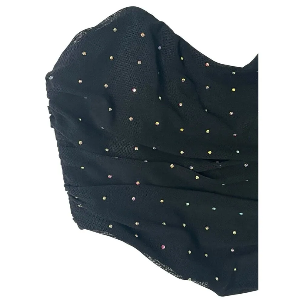 Hello Molly Top Womens S Cropped Strapless Rhinestone Sweetheart Diva Black - Image 9