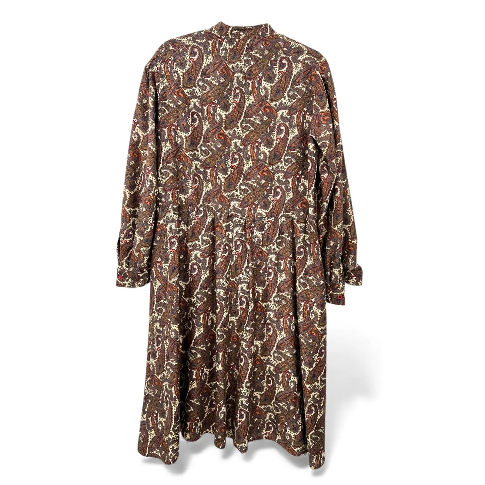 VINTAGE 70's Handmade peasant dress brown paisley tiered M Babydoll Long Sleeve Size M - Image 3