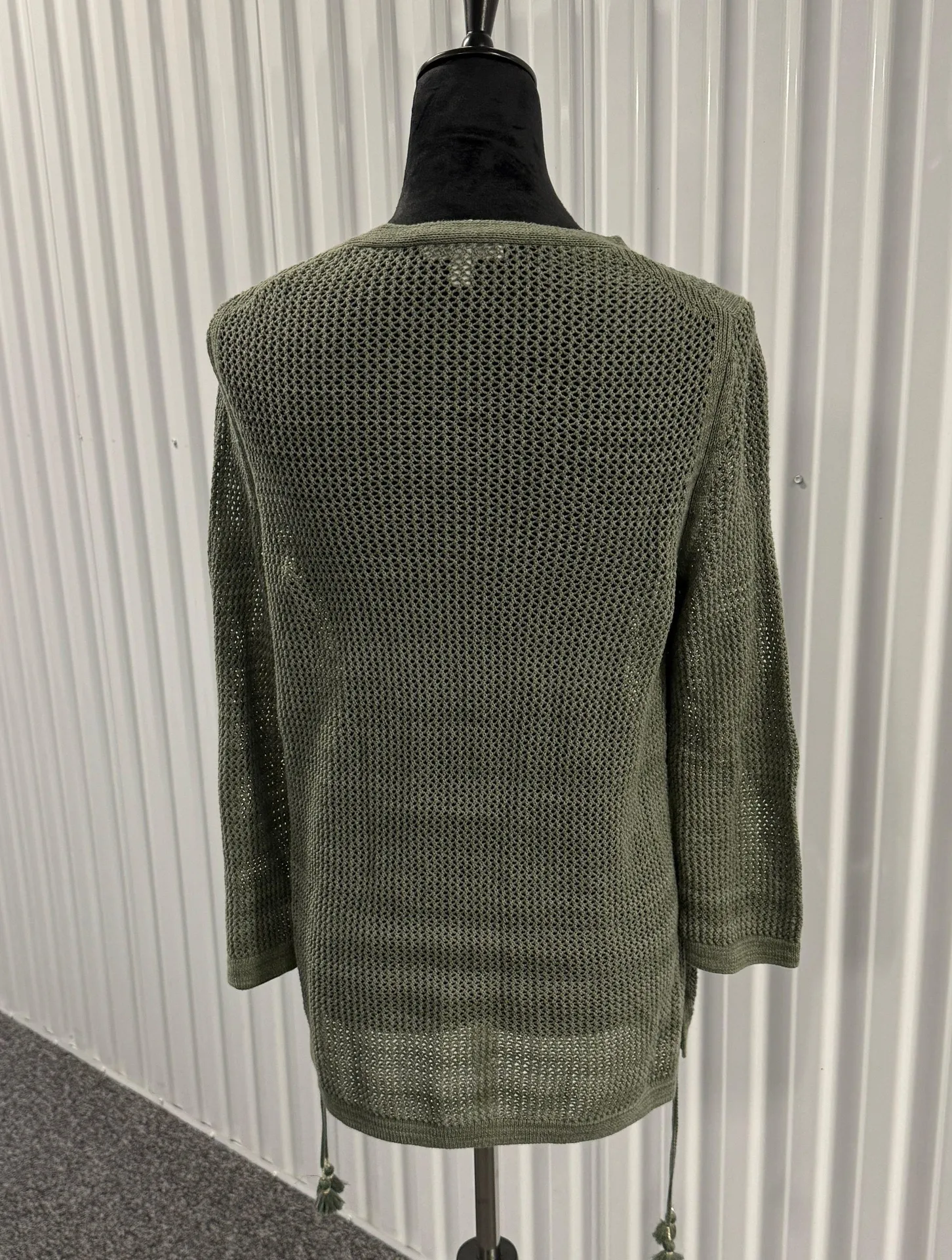 Talbots Women’s Green Open Knit Cotton Long Sleeve Blouse Size Large Petite - Image 3