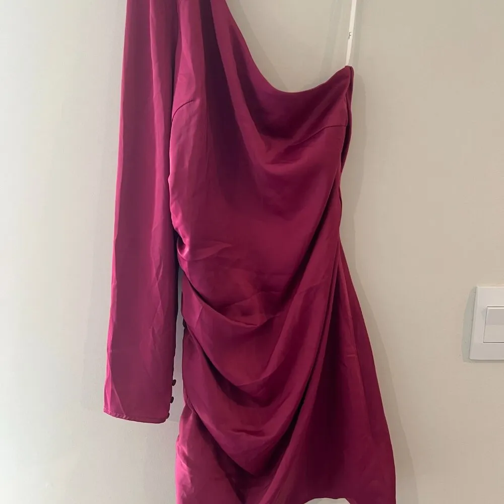 Lulus Magenta Happy Hour Satin Ruched One - Image 9