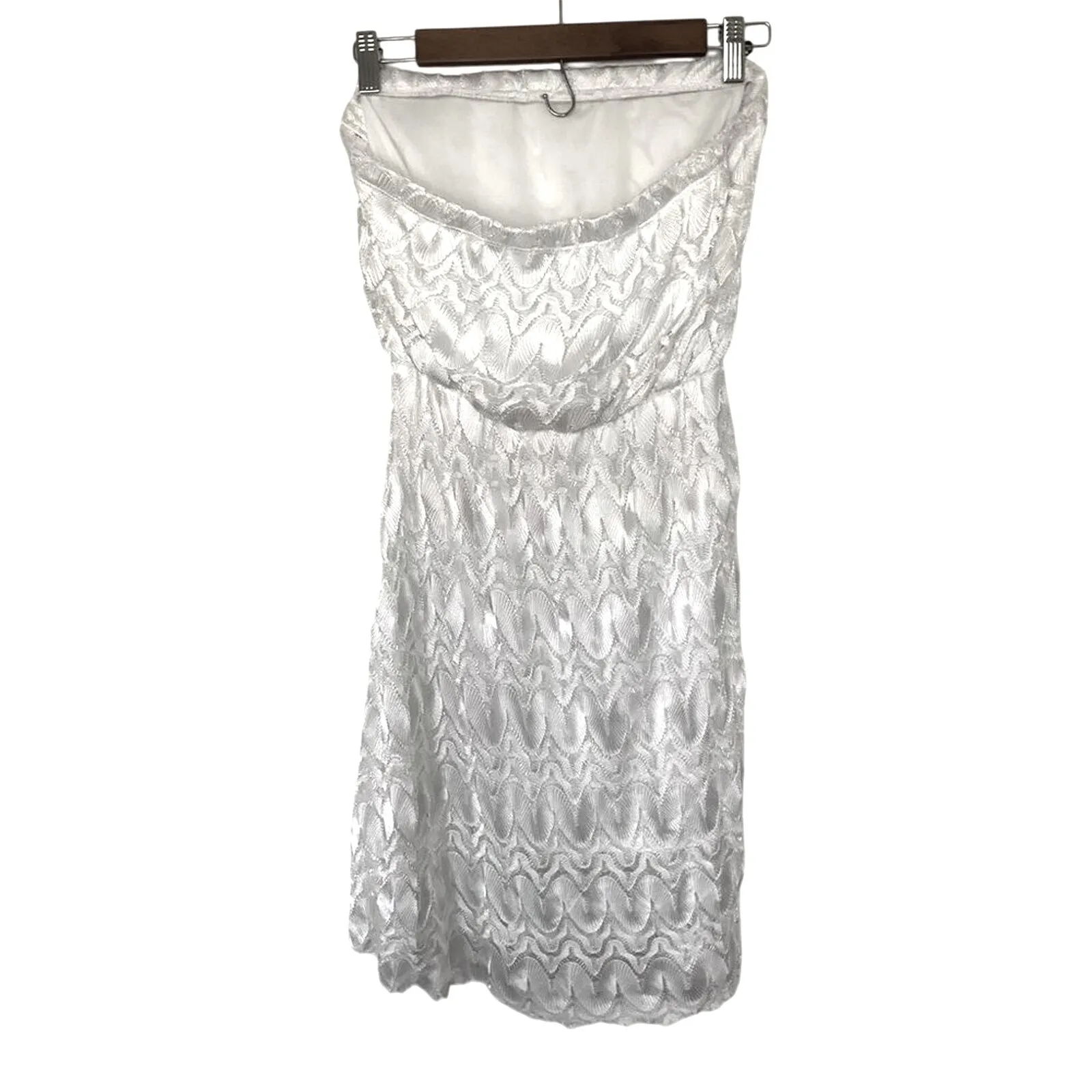 Poetry Strapless White Lace Mini Dress Women's Large‎ Bridal Wesern Strapless - Image 4
