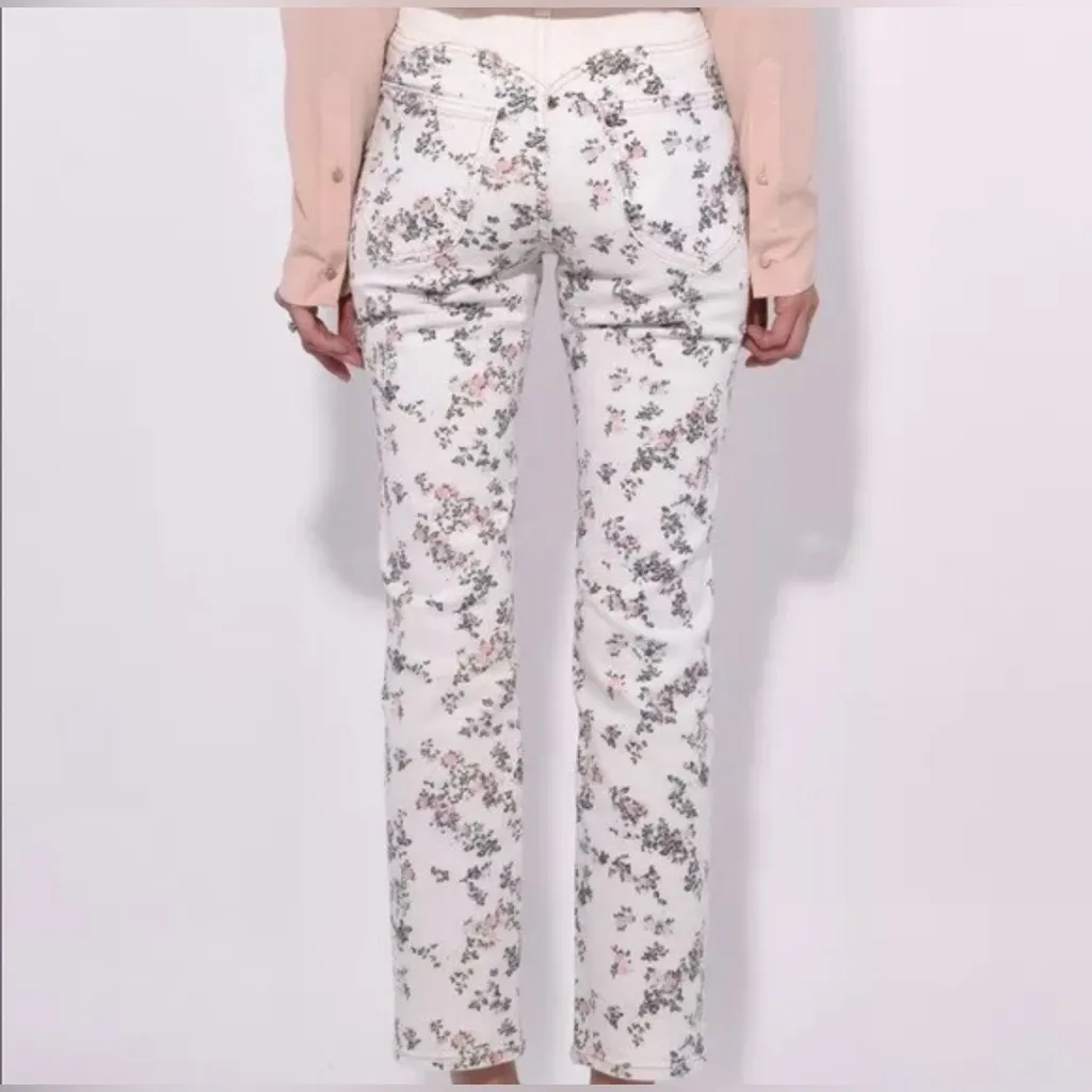 Rag & Bone Ellie High Rise Crop Ankle Jeans in Micro Pink Floral White‎ Size 28 - Image 6