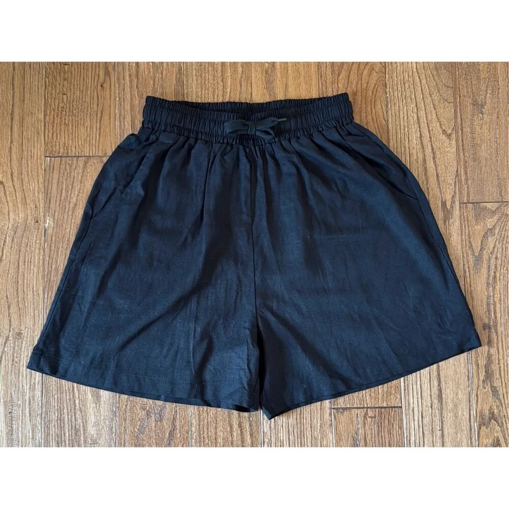 Amazon black high rise linen blend drawstring shorts M - Image 2
