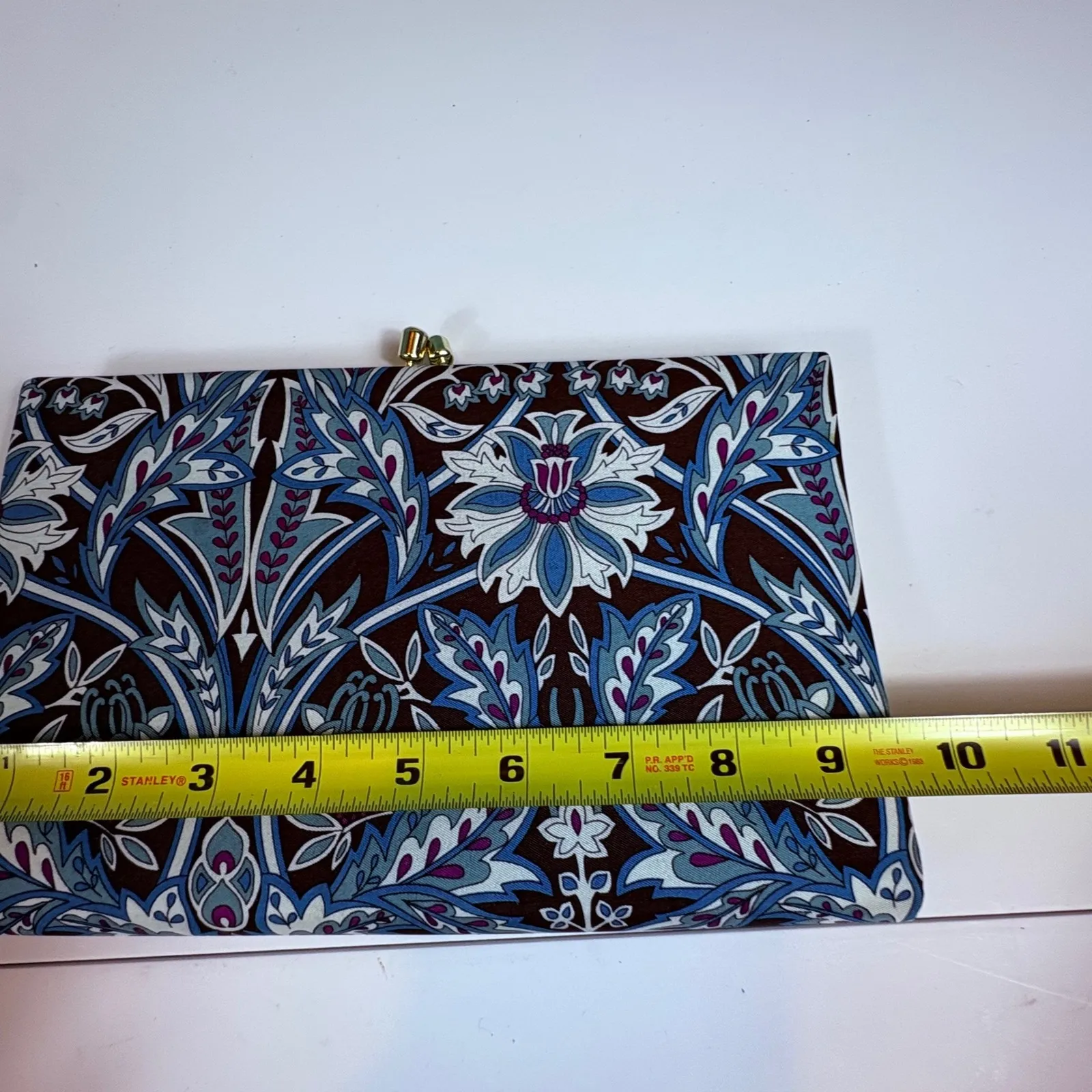 Y2K Vtg Banana Republic Floral Clutch Evening Bag Kiss Lock‎ Silk Brown Blue - Image 13