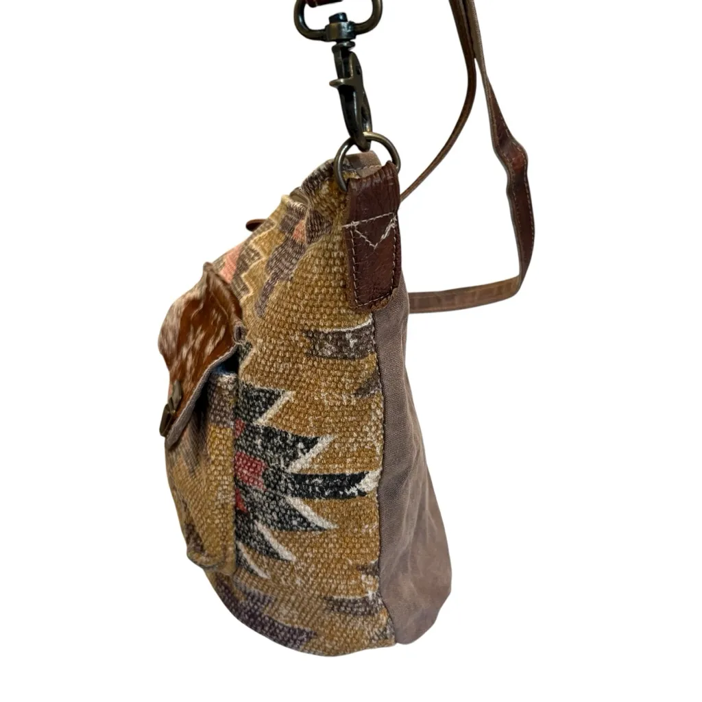 Myra Bag Tribal Hairon Leather Tapestry Crossbody Shoulder Bag Brown - Image 10
