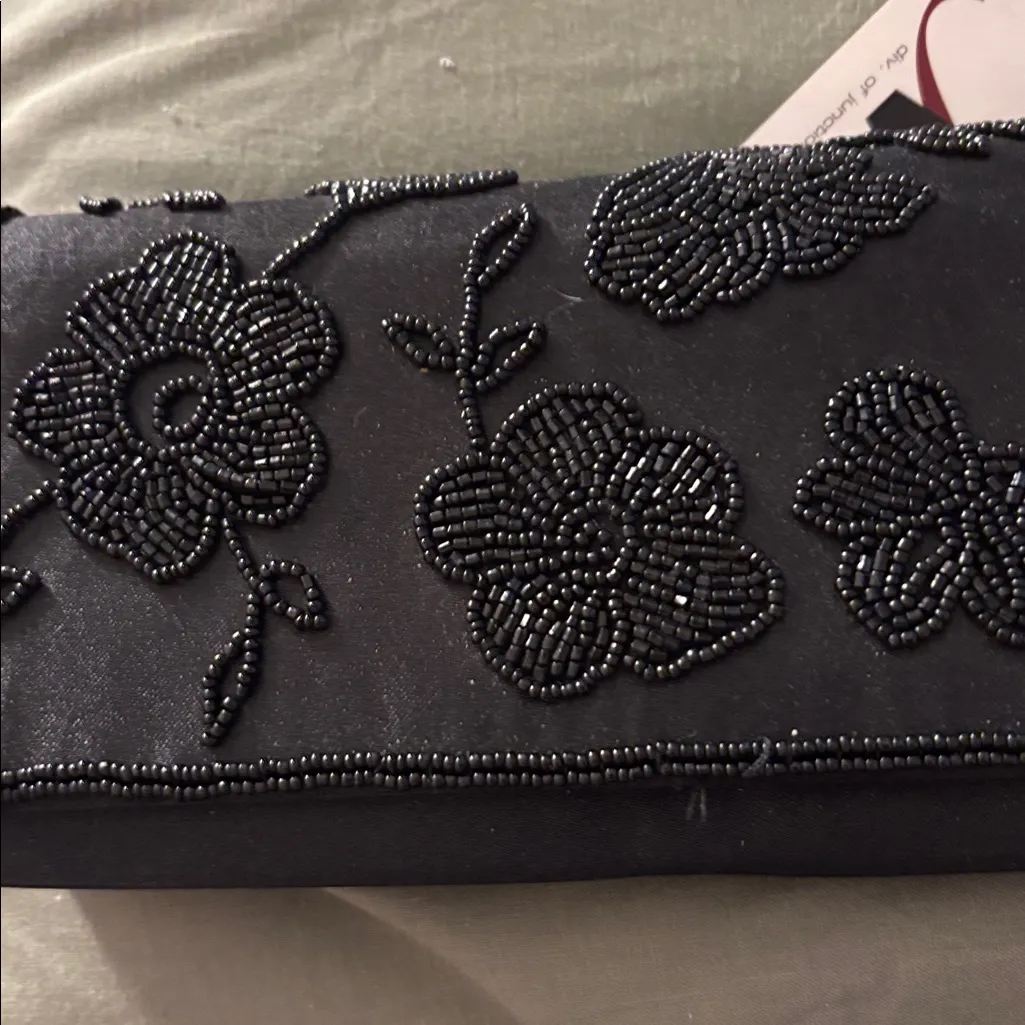 Chic Black Beaded Floral satin bag NWT - Image 2