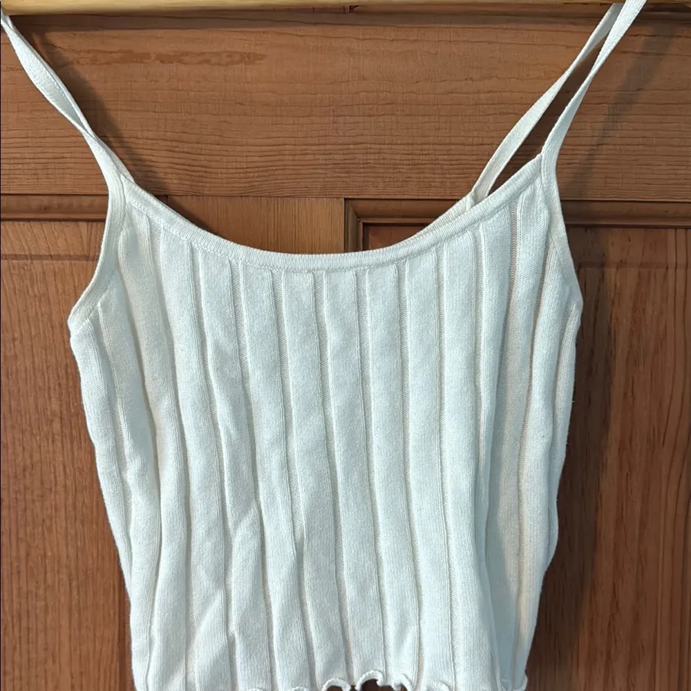 Lottie Moss Size Extra Small XS Off White Ribbed Spaghetti Strap Top - Image 2