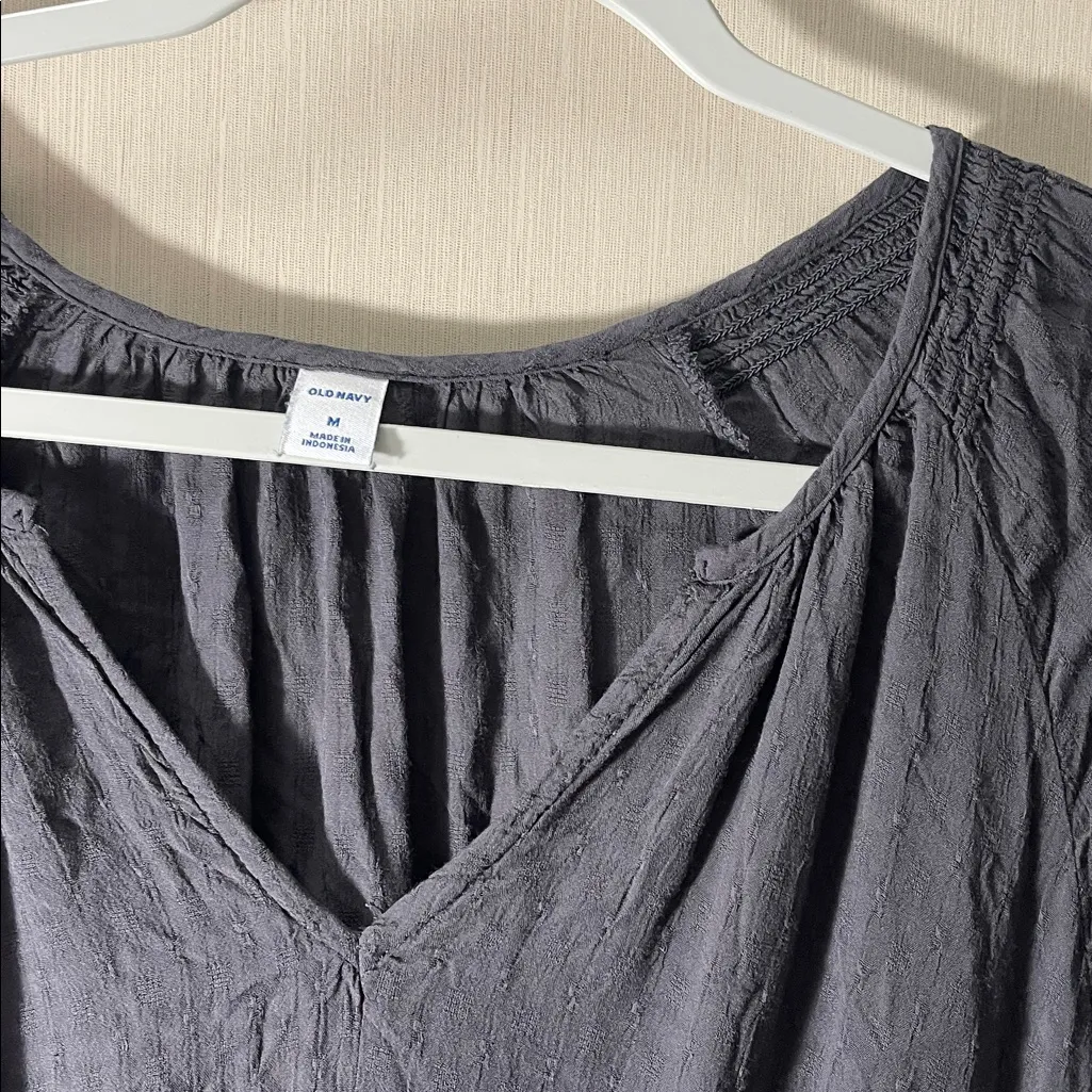 Old navy medium textured Swiss dot smocked tiered gray v neck Long Sleeve Dress - Image 2