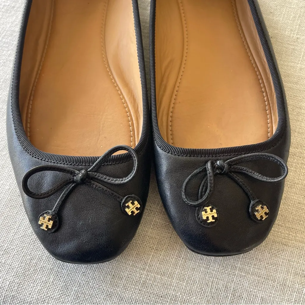 Tory Burch Laila Driver Ballet Flats Black Square Toe Bows Size 9.5 - Image 4