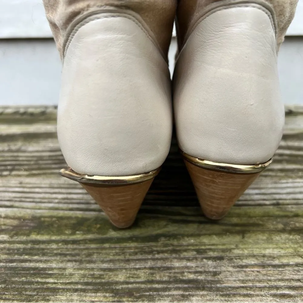 Vintage 80s 90s Dingo high heeled low shaft cream beige cowgirl western boots 7M - Image 7