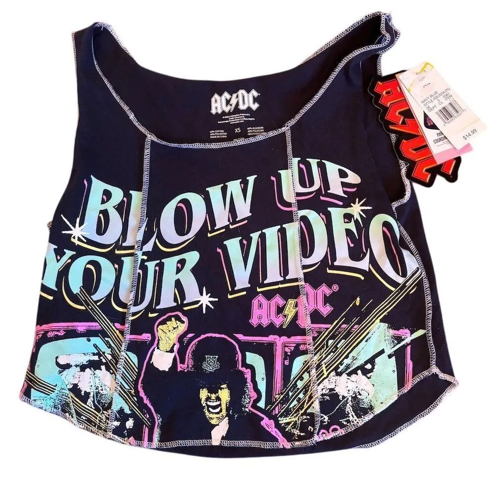 AC/DC Women's Blow Up Your Video Graphic Crop Tank Top Blue XS - Image 2