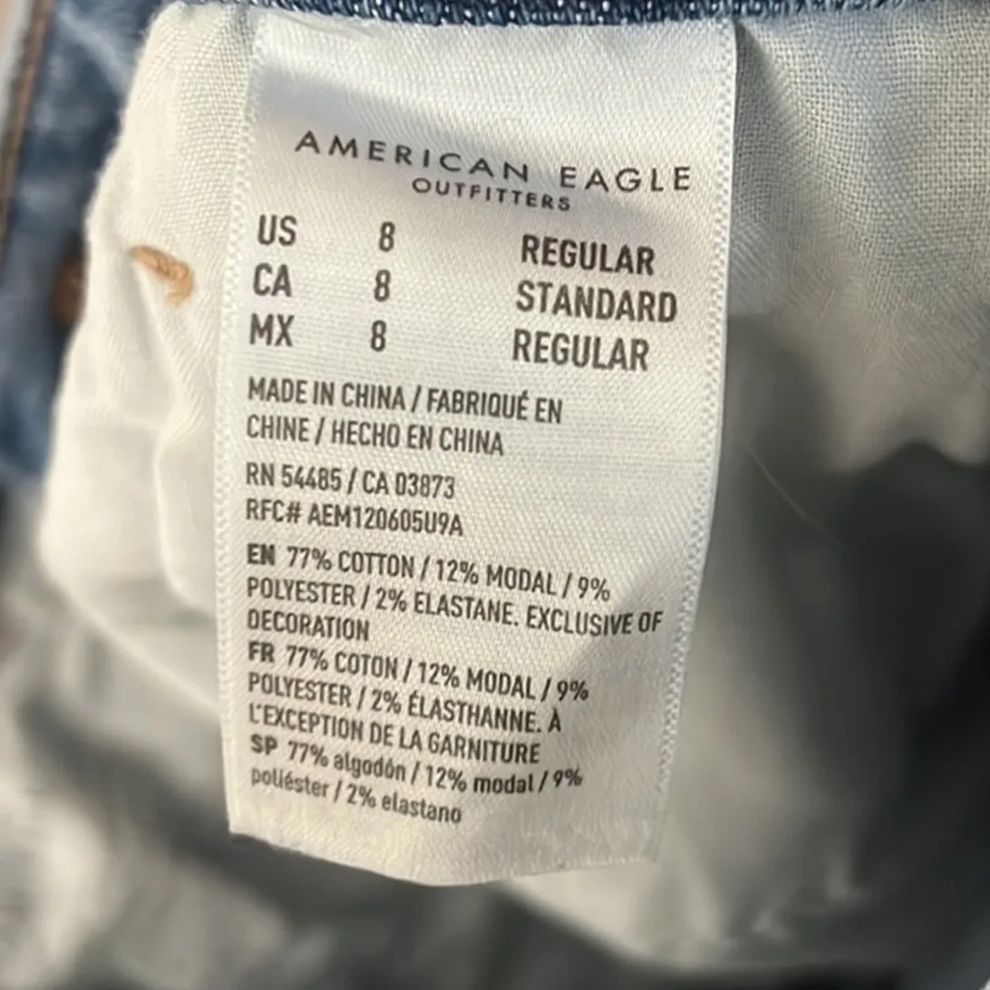 American Eagle Mom Jeans Womens 8 Light Wash High Rise Distressed Stretch Y2K - Image 7