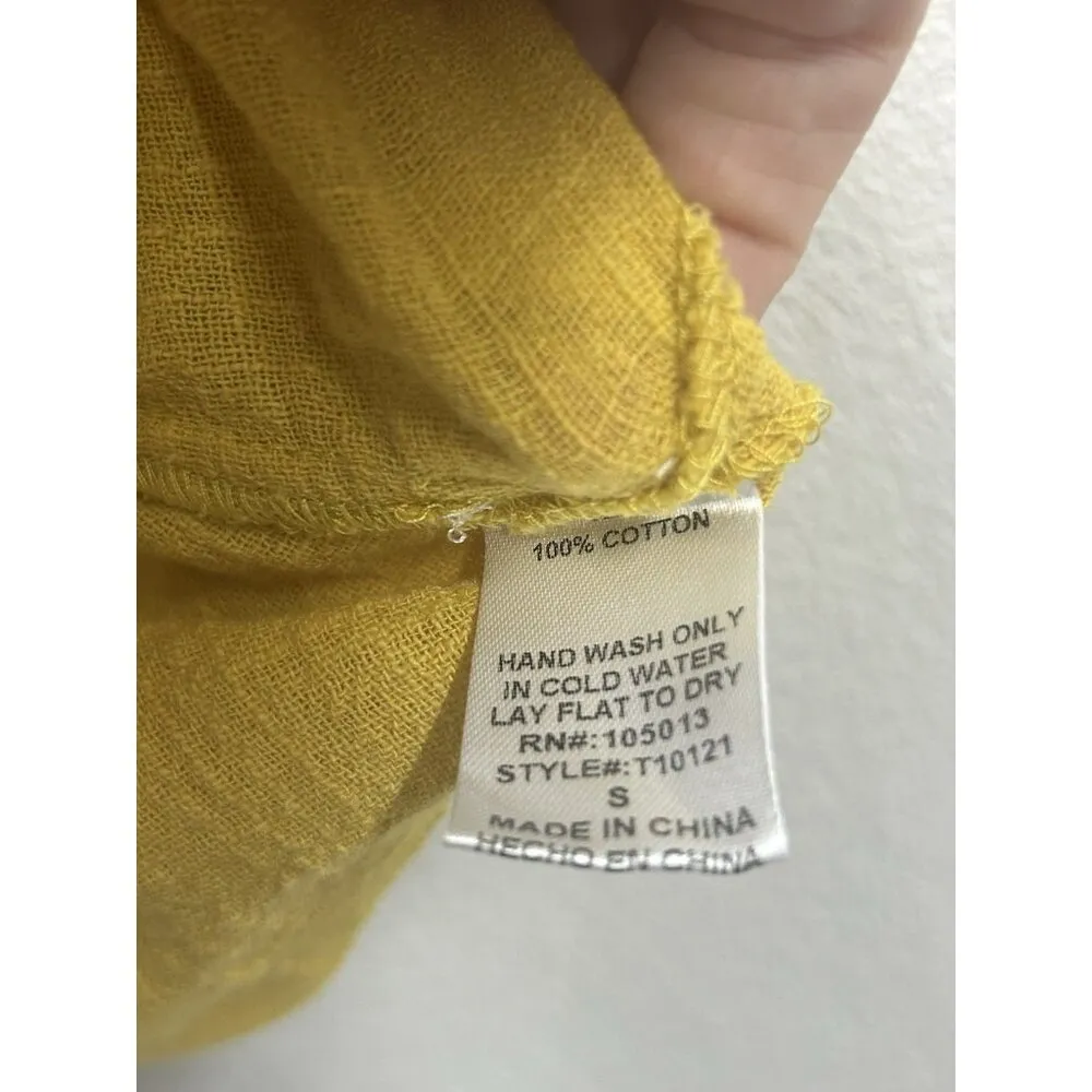 Savanna Jane Embroidered Floral Print Peasant Top Size Small V Neck Blouse Gold - Image 6