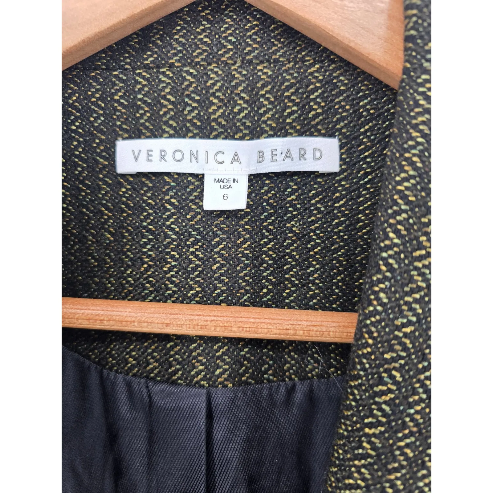 Veronica Beard  Black Gold Stripe Wool Blend 3/4 Sleeve Blazer Jacket Women 6 - Image 3