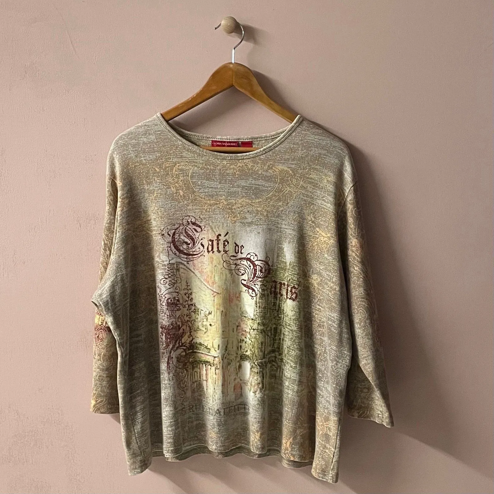 Vintage Gloria Banderbilt Y2K Café de Paris Printed 3/4 Sleeve Shirt Size 2X EUC - Image 8