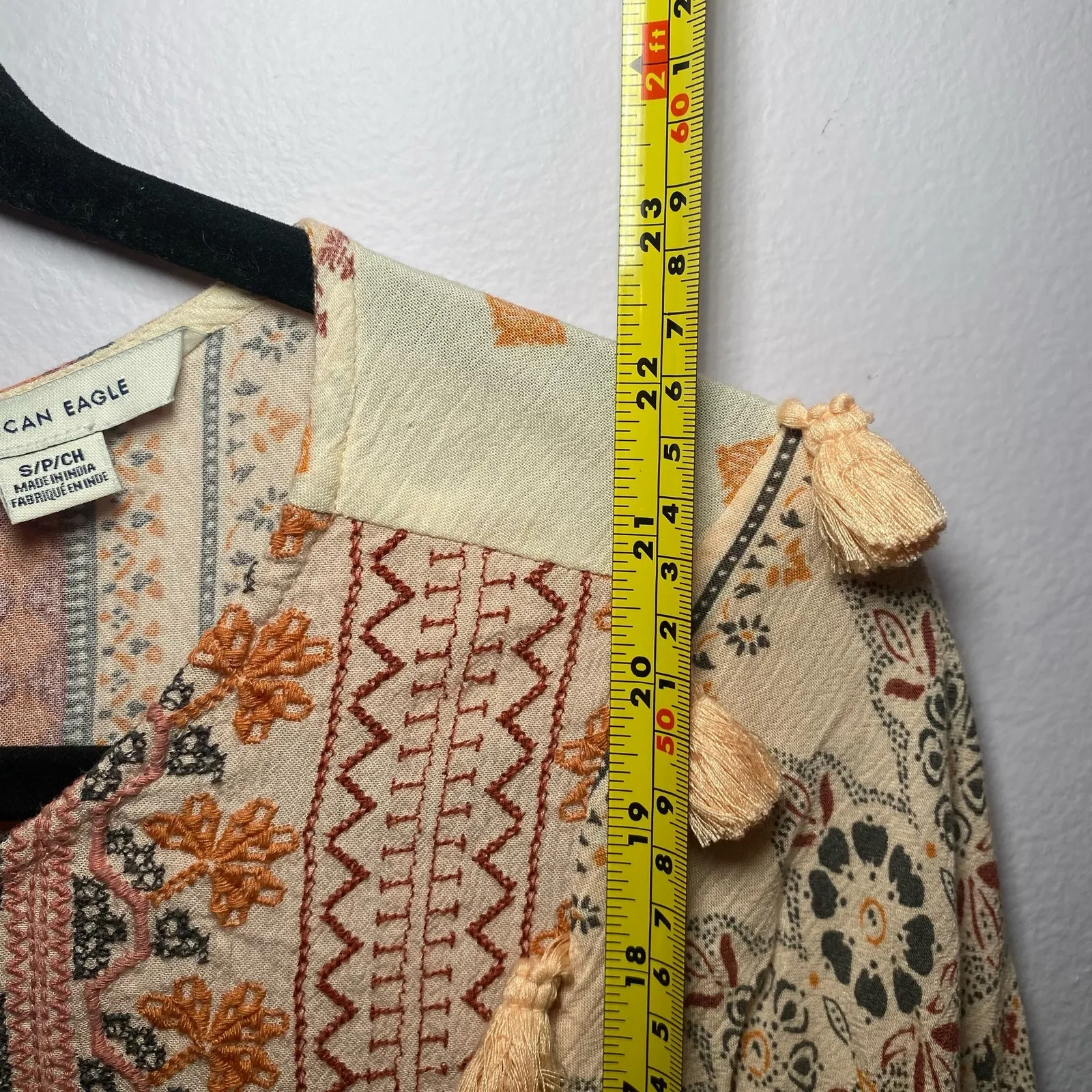 American Eagle Multicolor Boho Embroidered Long Sleeve Blouse Women's size Small - Image 8