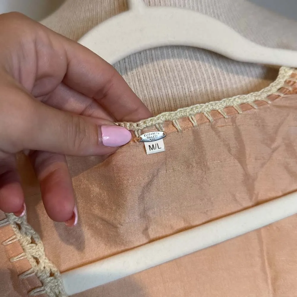 Vintage Elizabeth Gillette Pink Floral Shawl Shrug Open Front Top M/L 100% silk Size L - Image 2