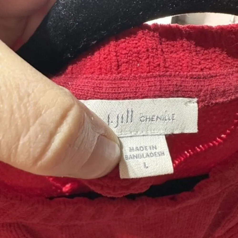 J. Jill Chenille Cable Knit Apple Red Soft Sweater Large basketweave‎ pattern - Image 3