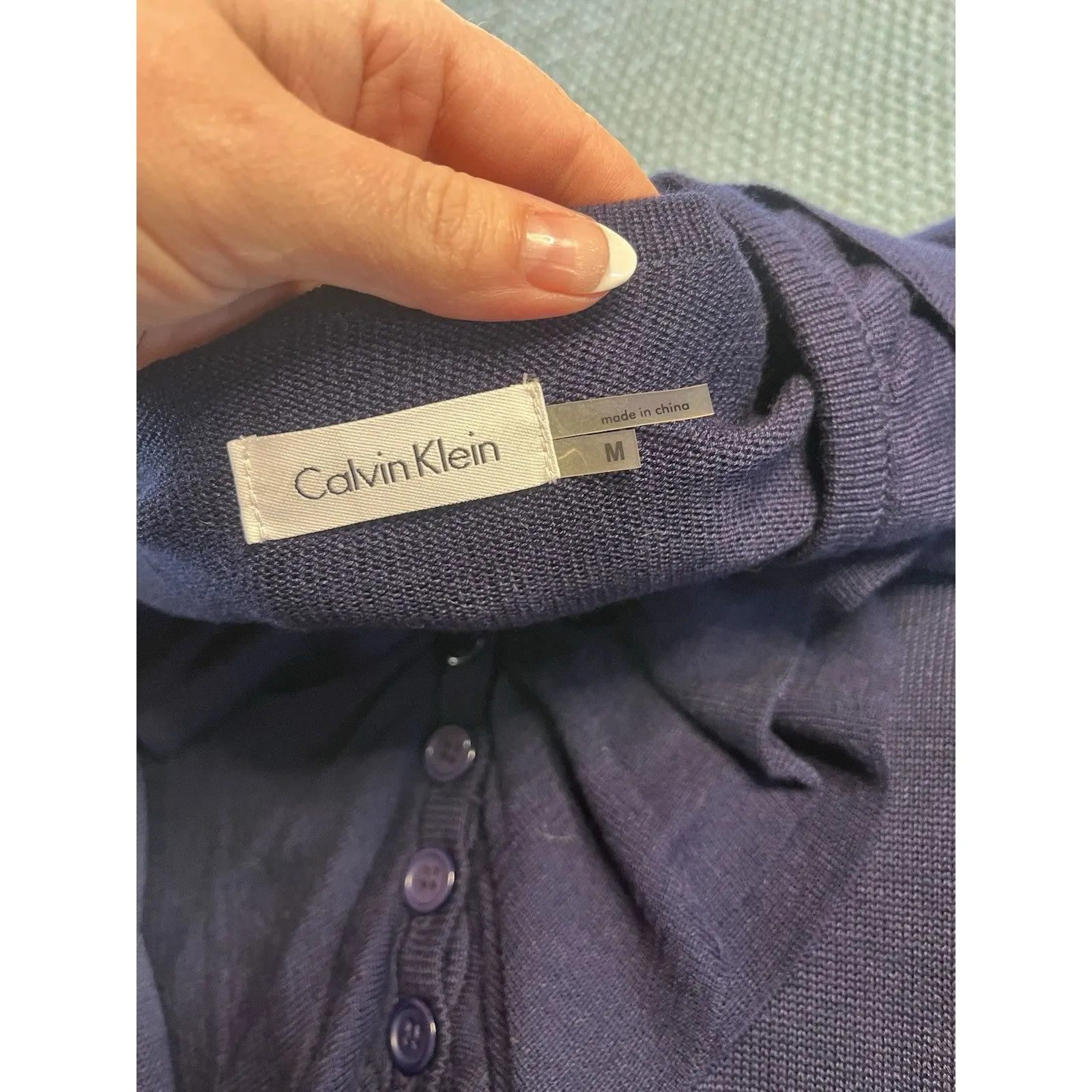 Calvin Klein Tiered 3/4 Sleeve Dress Blue Buttons Women’s Size Medium NWT - Image 8