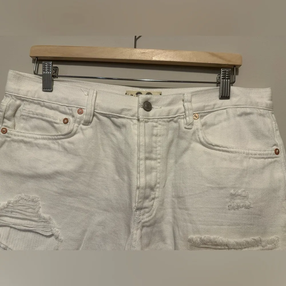 Free People We The Free Loving Good Vibrations Distressed Denim Shorts White - Image 5