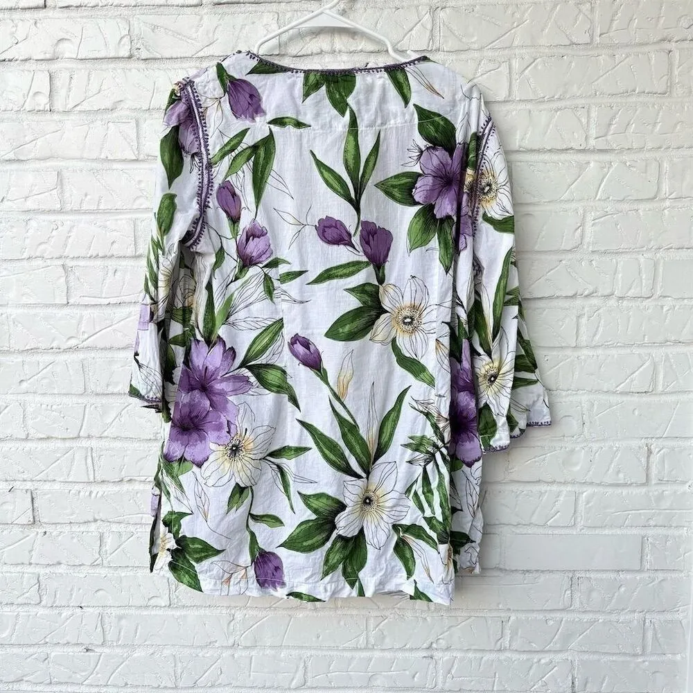 Soft Surroundings Women's PXL Cotton Floral Tunic Blouse Multicolor Casual Top - Image 2