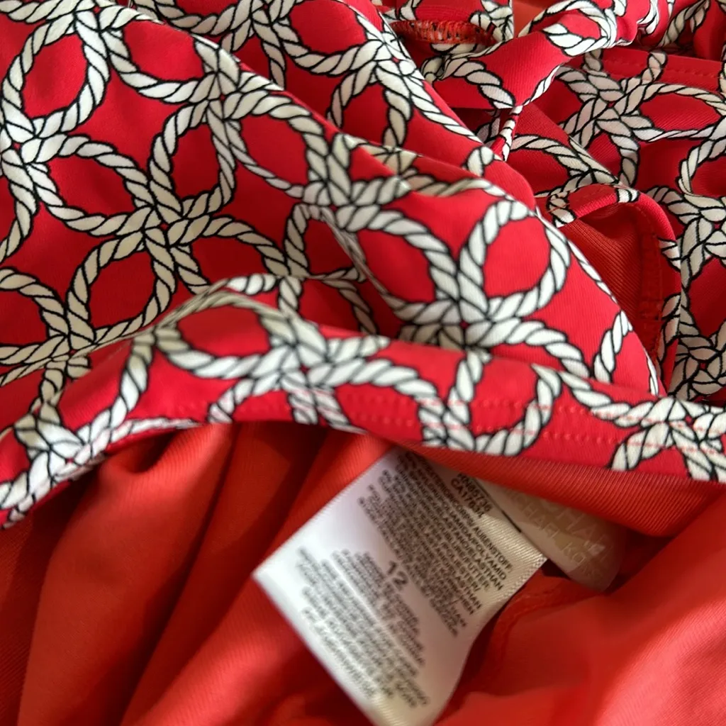 NWT MICHAEL KORS CHAIN PRINT HALTER NECK ONE PIECE SWIMSUIT IN 604 TRUE Red Size 12 - Image 6