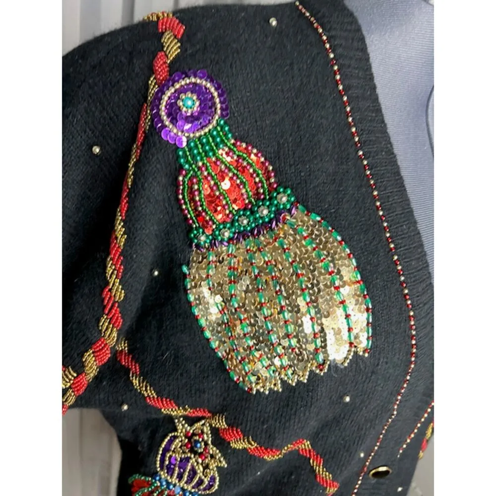 Cardigan sweater sequin beaded 1980s Gold Size L - Image 4